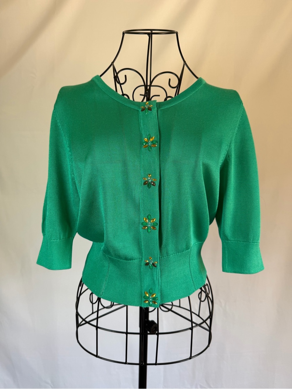 White House Black Market Emerald Short Sleeve Jewel-Button Cardigan